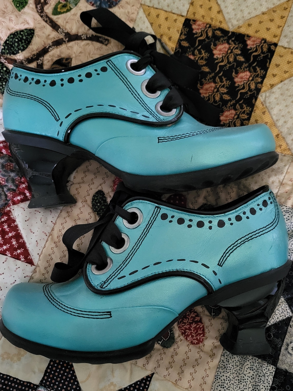 Fluevog Turquoise Lace-Up Women’s Heel Shoes